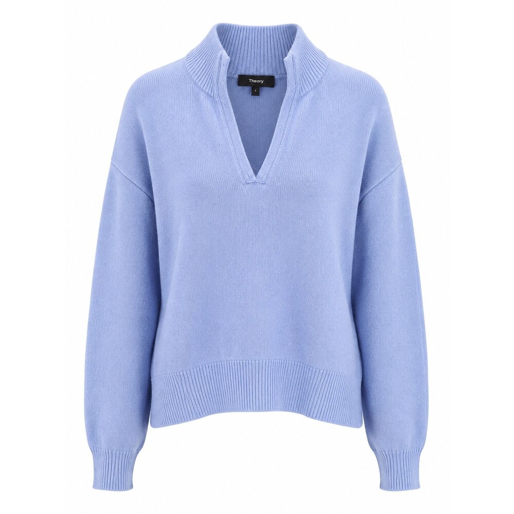 Theory 100% Cashmere Drawstring Sweater Old Money Blue Polo Collar Size S Woman